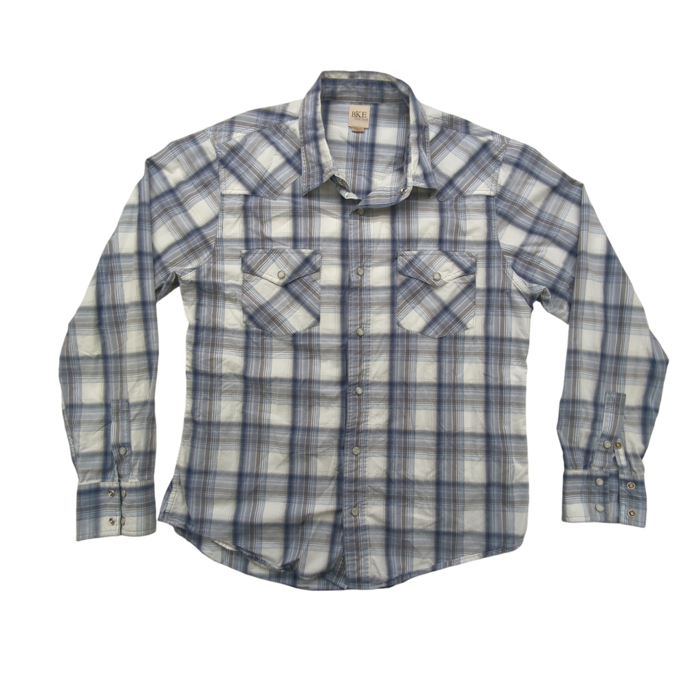 BKE Contour Shirt Mens Large Plaid Western Pearl Snap Long Sleeve 111048AM
